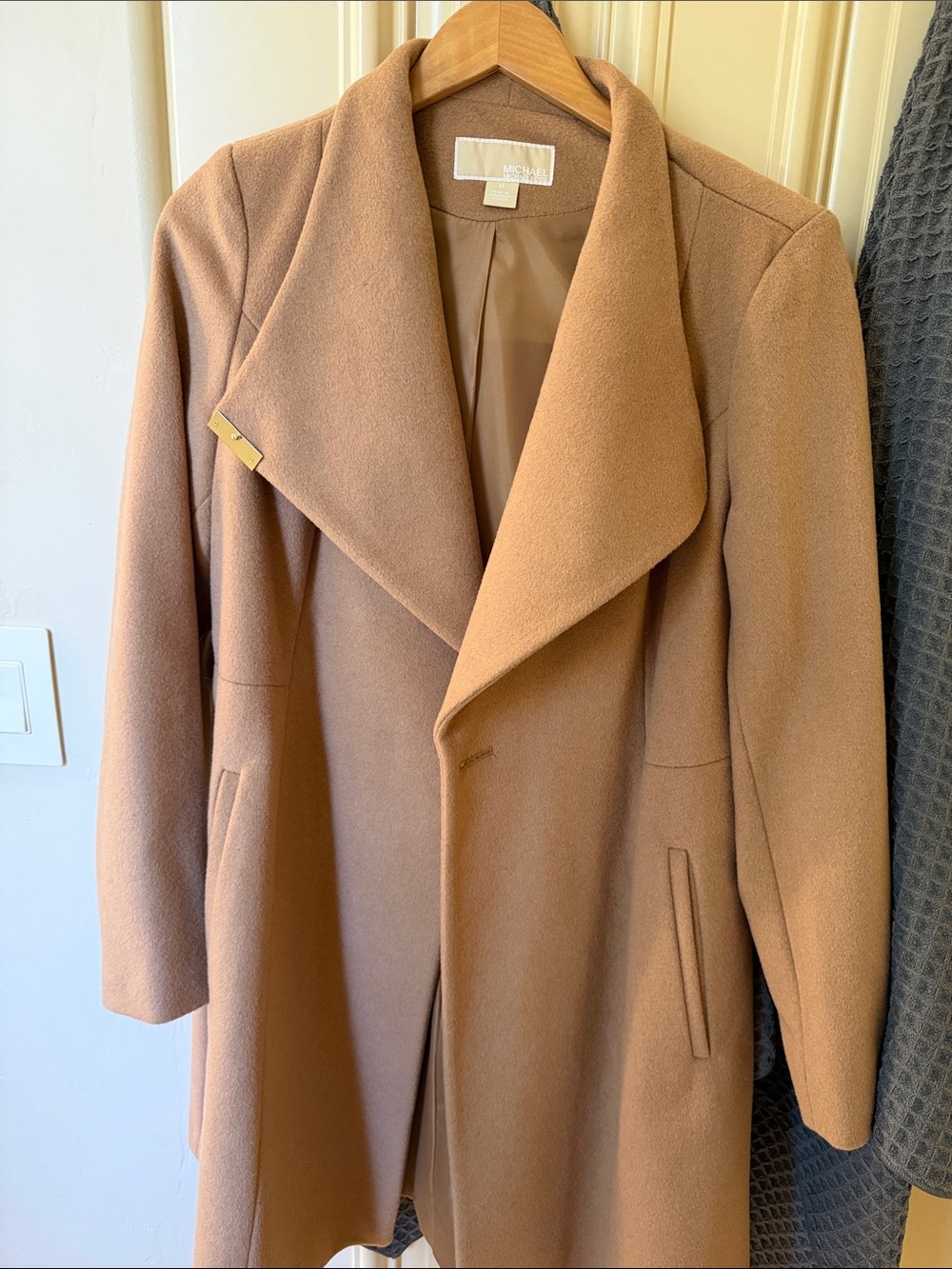 Michael Kors Camel Trench Coat with Draped Collar